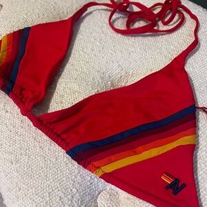 Aviator Nation Red Triangle Bikini Top with Striped Accent